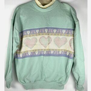 NWT Vtg Simply Basic Green Cross Stitch Heart Sweatshirt Sz M Granny Core USA